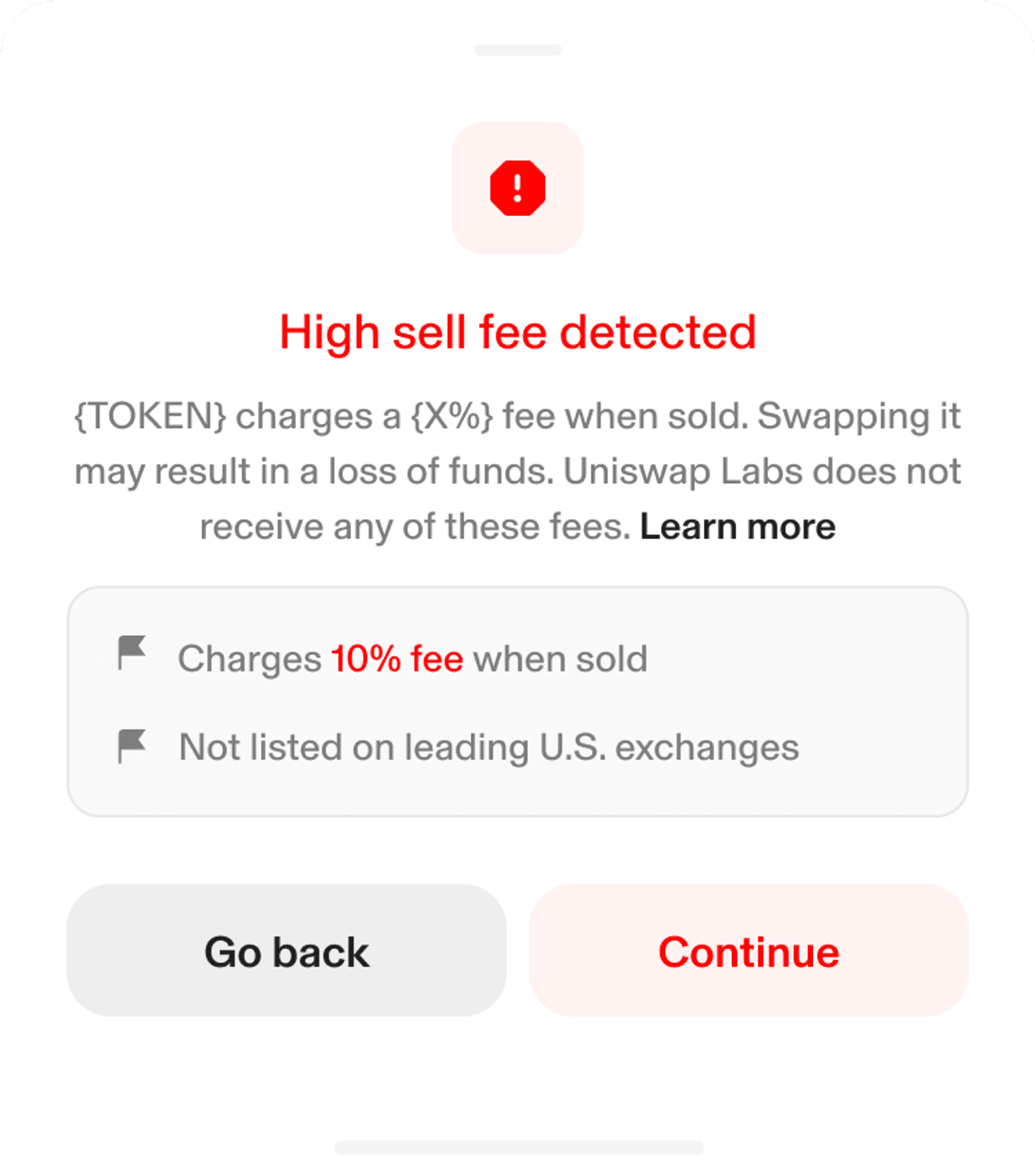 High sell fee warning